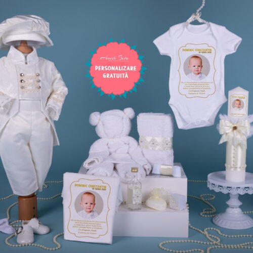 Costum Botez Baiat 16 Piese Alb-Ivoire • Amede Bebe Ltd.