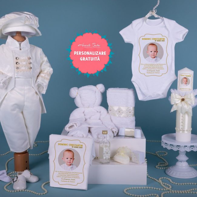 Costum Botez Baiat 16 Piese Alb-Ivoire • Amede Bebe Ltd.