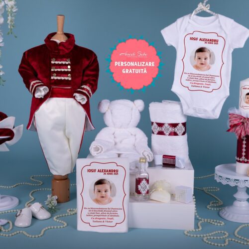 Trusou Botez Baiat 16 Piese Burgundy • Amede Bebe Ltd.