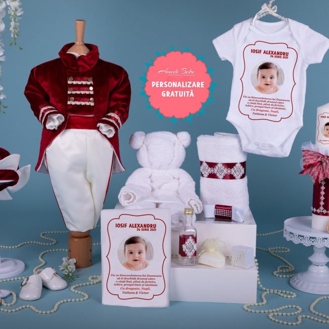 Trusou Botez Baiat 16 Piese Burgundy • Amede Bebe Ltd.