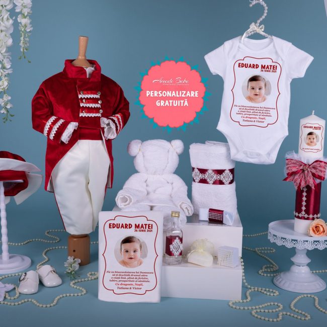 Trusou Costum Botez Baiat 16 Piese Rosu • Amede Bebe Ltd.