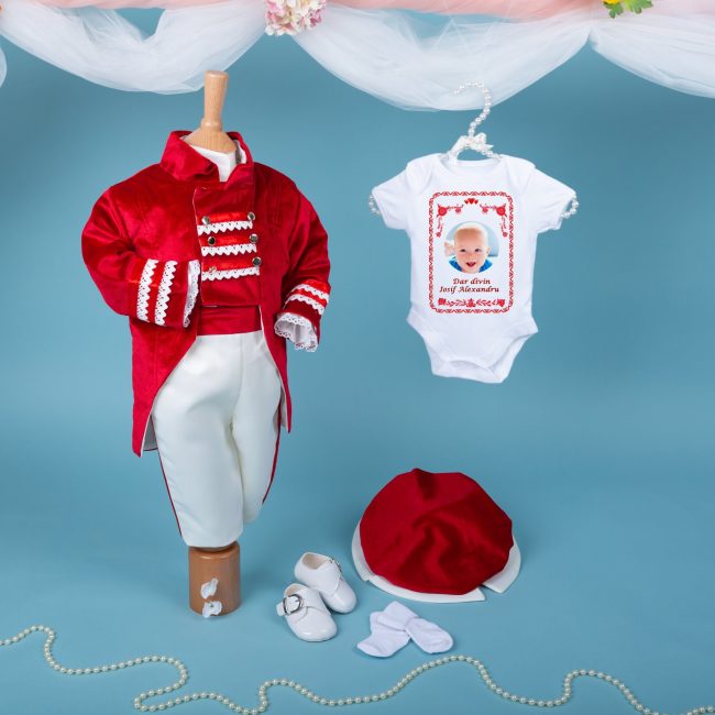 Costumaș Botez Baiat Redingotă Roșu - Amede Bebe Ltd. Costumaș Botez Baiat Redingotă Roșu - Amede Bebe Ltd.