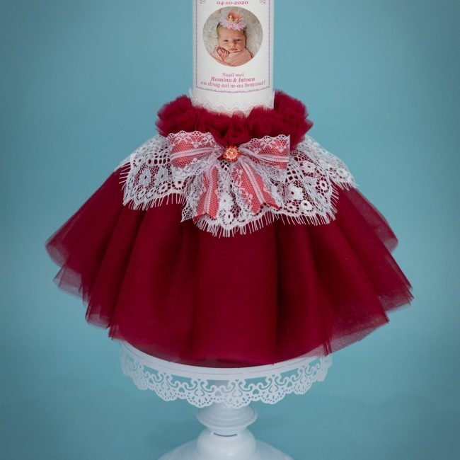 Lumânare Botez Fata Tull Rosu-Burgundy - AmedeBebe.UK Lumânare Botez Fata Tull Rosu-Burgundy - AmedeBebe.UK