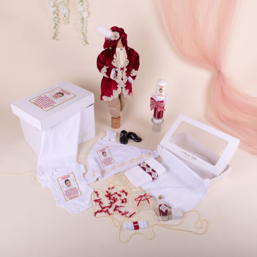 Fabrizio Burgundy Set Botez "DeLuxe" 19 Piese • Amede Bebe Ltd.