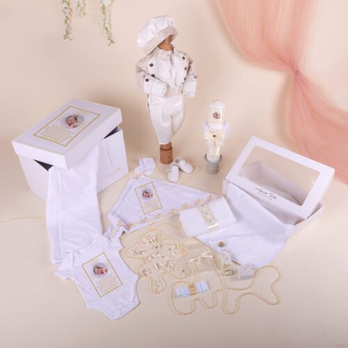Vicenzo Set Botez Baiat Alb Gold "DeLuxe" • Amede Bebe Ltd.