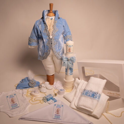 SET TRUSOU BOTEZ BAIAT BLEU FABRIZIO 0-24 luni "Standard" 17 piese