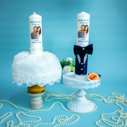 Set Lumânări Nuntă Mire & Mireasă Personalizate cu Poza
