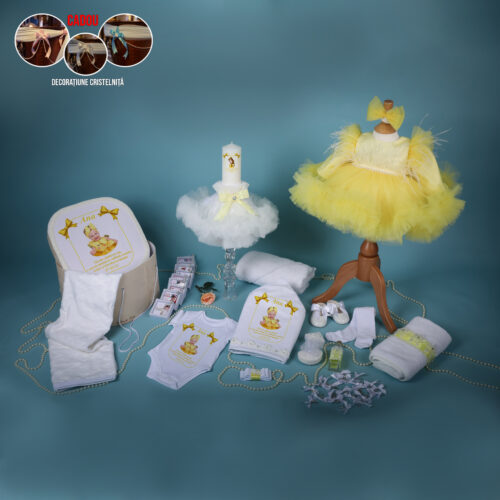 Anne - Set trusou botez fată galben 0-24 luni Premium - 28 piese