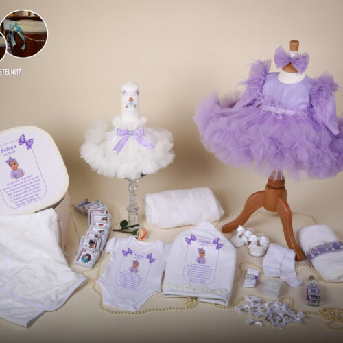 Anne mov/lila - Set trusou botez fată mov/lila 0-24 luni Premium - 28 piese