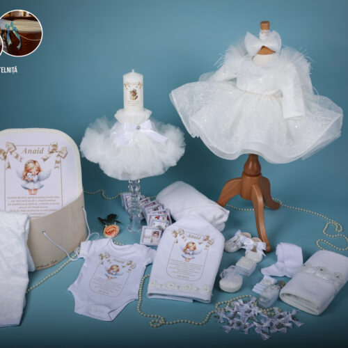 Julieta- Set trusou botez fată alb 0-24 luni Premium - 28 piese