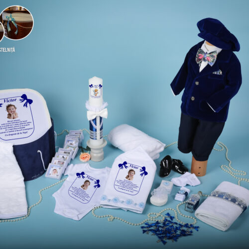Ralph bleumarin - Set trusou botez baiat bleumarin 0-24 luni Premium - 31 piese