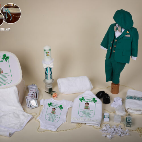 Teodor Verde – Set Trusou Botez Băiat Verde 0-24 luni Premium – 31 piese