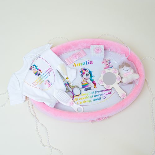 Set Tăvița de Moț Roz Catifelată Ovală + BODY