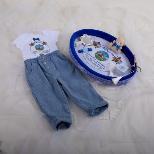 Set Moț Albastru Catifea Oval + Ținută Aniversară
