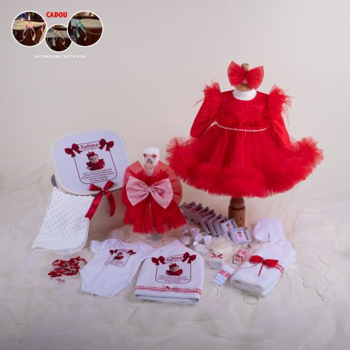 Anne Extra Premium – Set Trusou Botez Fetiță Roșu 0–24 luni – 28 piese