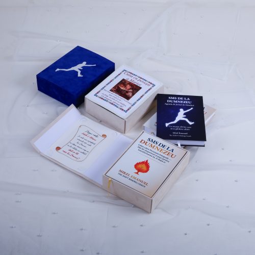 Set Cadou Premium Familie „SMS de la Dumnezeu” – pentru Nași, Fini și Copil | Cadou Nuntă & Botez cu Semnificație