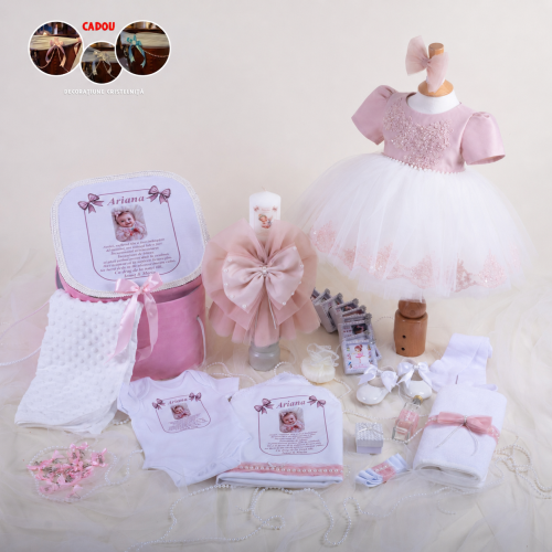 Mille Extra Premium – Set Trusou Botez Fetiță Roz 0–24 luni 28 piese (Mânecuță Scurtă)