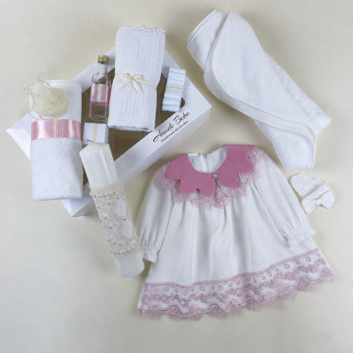 Trusou Botez Fetiță ESENȚIAL EVA, 11 Piese, Rochie și Lumânare Elegantă, Ivoire-Crem, 0-3 / 3-6 / 6-9 / 9-12 Luni
